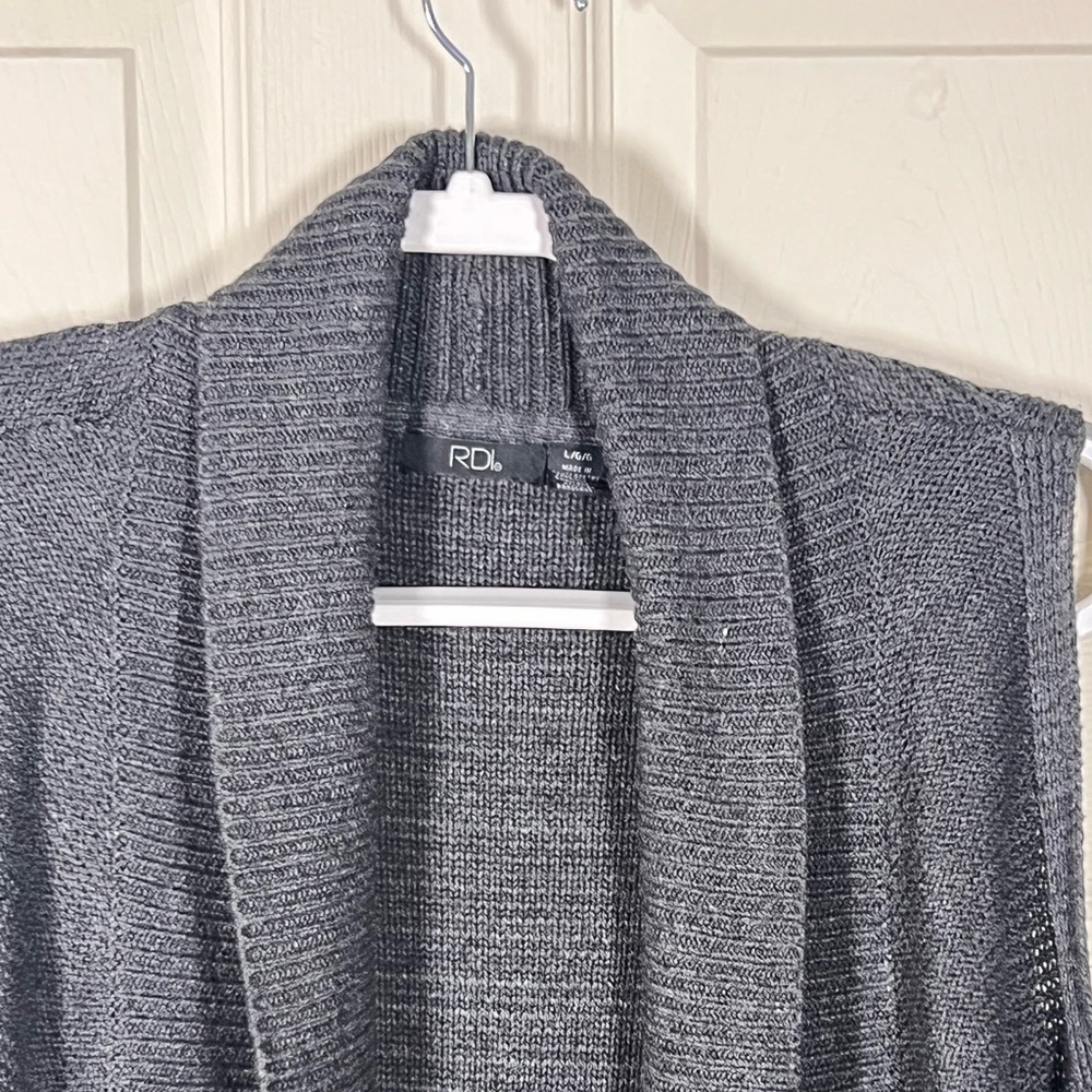 RD Style Charcoal Gray Knit Sleeveless Cardigan Vest Longline Pockets Boho Layer - Picture 4 of 7